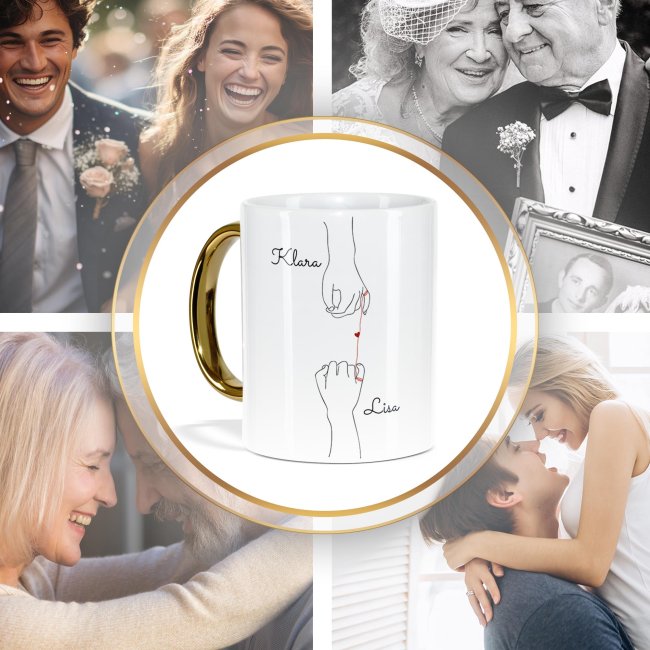 Personalisierte Tasse mit Goldhenkel - Herz H&auml;nde - mit Namen