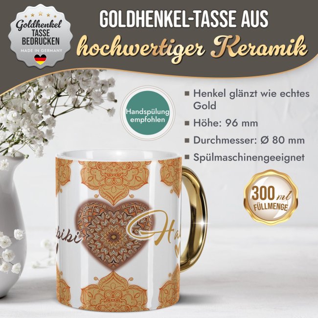 Tasse mit Goldhenkel und Spruch - Habibi Habibti