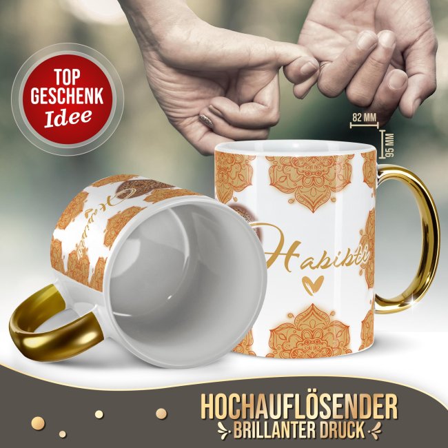 Tasse mit Goldhenkel und Spruch - Habibi Habibti