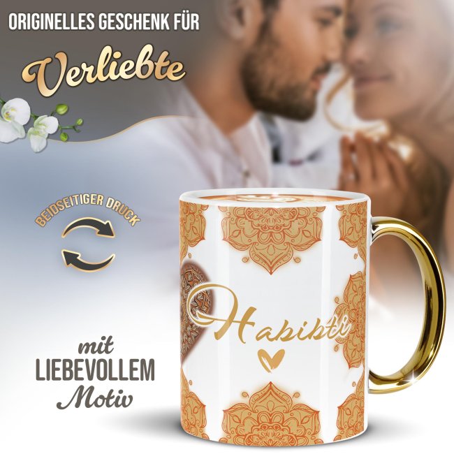 Tasse mit Goldhenkel und Spruch - Habibi Habibti
