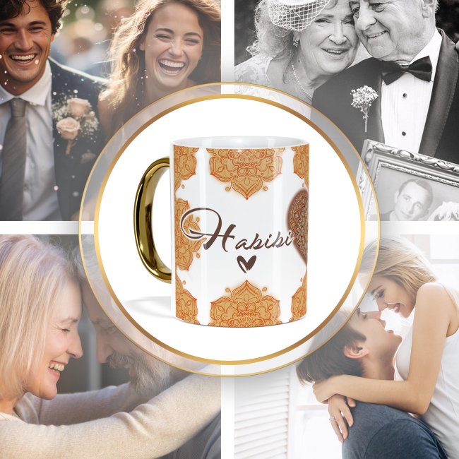 Tasse mit Goldhenkel und Spruch - Habibi Habibti