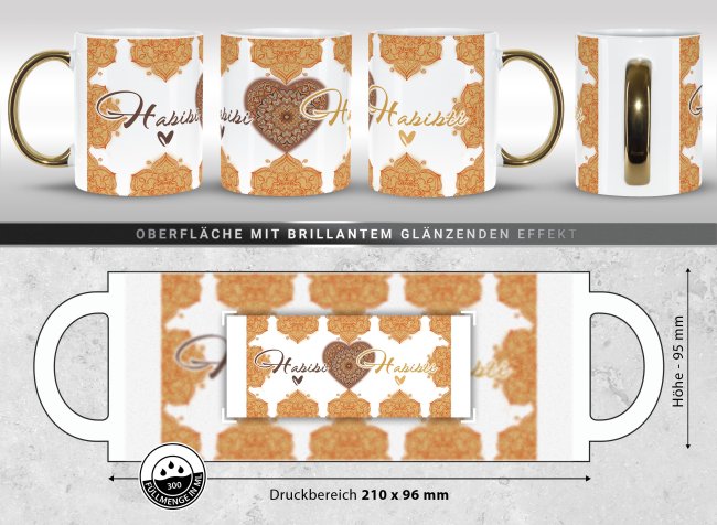 Tasse mit Goldhenkel und Spruch - Habibi Habibti