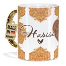 Tasse mit Goldhenkel und Spruch - Habibi Habibti