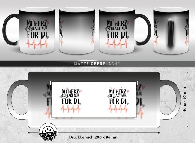 Magic Mug Zaubertasse - Mi Herz schlagt nur f&uuml;r di