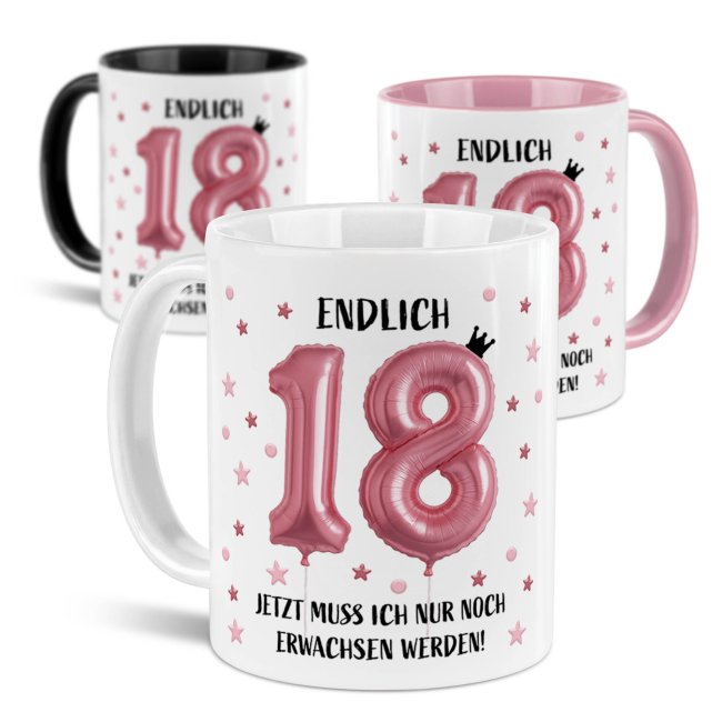 Tasse zum 18. Geburtstag - Rosa Ballon