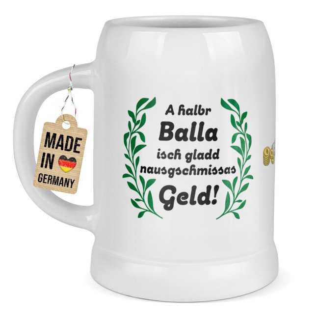 Bierkrug mit Spruch - A halbr Balla_Ranke - Keramik