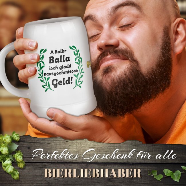 Bierkrug mit Spruch - A halbr Balla_Ranke - Keramik