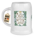 Bierkrug mit Spruch - A halbr Balla_Rahmen - Keramik
