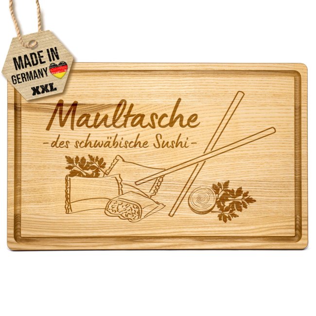 Gro&szlig;es Schneidebrett mit Gravur - Maultasche: Das schw&auml;bische Sushi - 40 x 25 cm