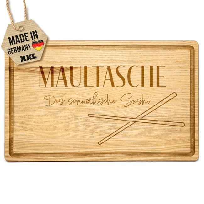 Gro&szlig;es Schneidebrett mit Gravur - Maultasche: Das schw&auml;bische Sushi minimalistisch - 40 x 25 cm