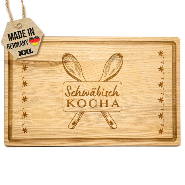 Gro&szlig;es Schneidebrett mit Gravur - Schw&auml;bisch kocha - 40 x 25 cm