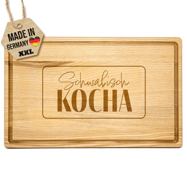 Gro&szlig;es Schneidebrett mit Gravur - Schw&auml;bisch kocha minimalistisch - 40 x 25 cm