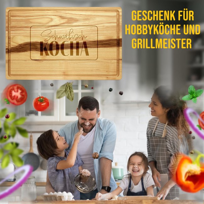 Gro&szlig;es Schneidebrett mit Gravur - Schw&auml;bisch kocha minimalistisch - 40 x 25 cm