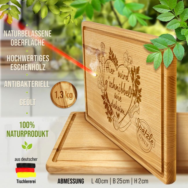Gro&szlig;es Schneidebrett mit Gravur - Sp&auml;tzle only - 40 x 25 cm