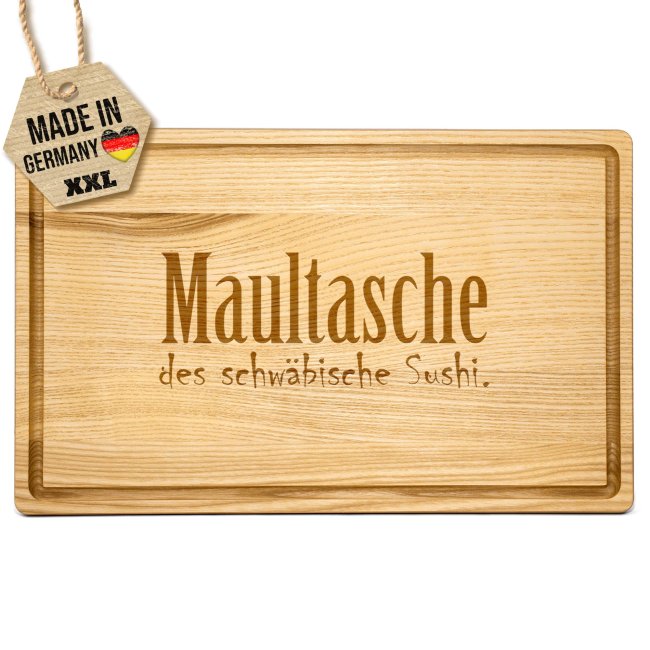 Gro&szlig;es Schneidebrett mit Gravur - Maultasche: Das schw&auml;bische Sushi einfach - 40 x 25 cm