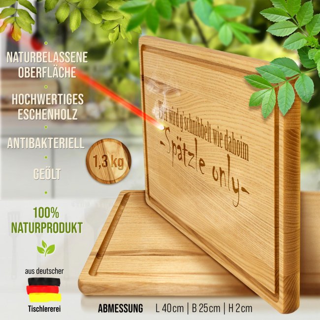 Gro&szlig;es Schneidebrett mit Gravur - Sp&auml;tzle only einfach - 40 x 25 cm