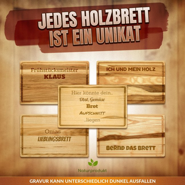 Gro&szlig;es Schneidebrett mit Gravur - Sp&auml;tzle only einfach - 40 x 25 cm