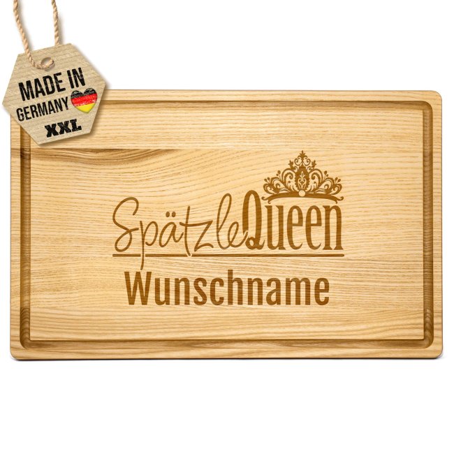 Gro&szlig;es Schneidebrett mit Gravur - Sp&auml;tzle Queen mit Name - 40 x 25 cm