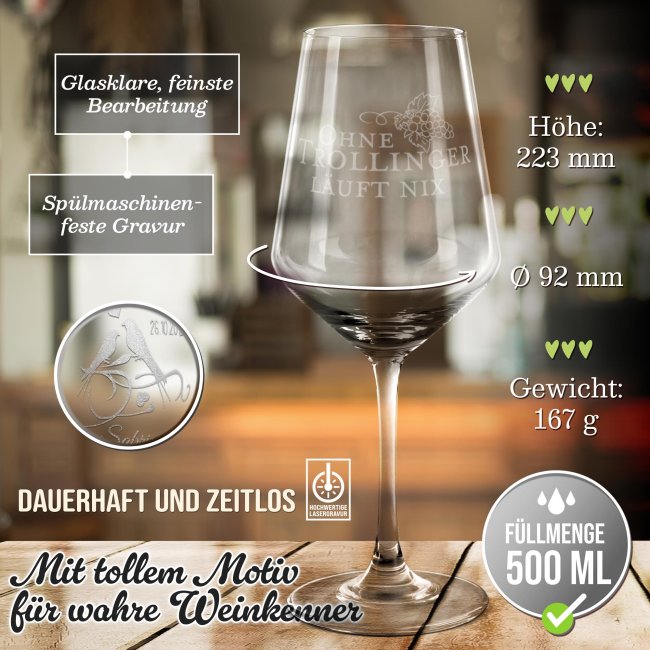 Rotweinglas mit Gravur - Ohne Trollinger l&auml;uft nix