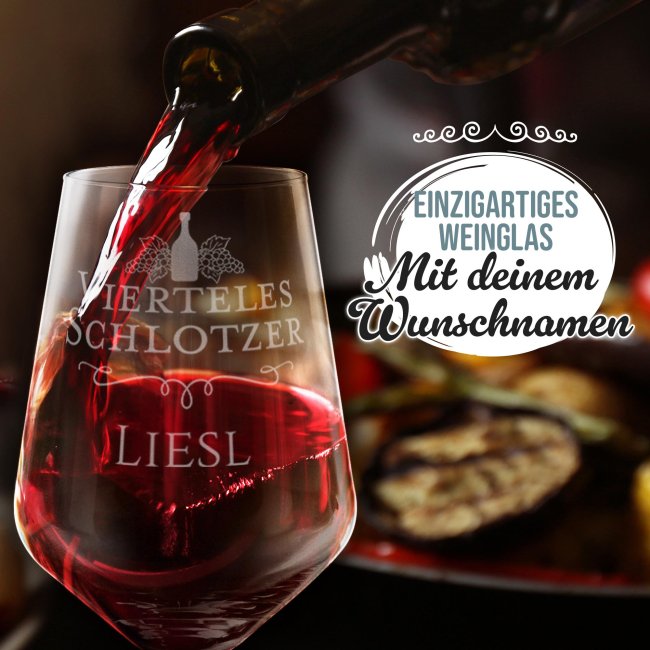 Rotweinglas mit Gravur - Viertelesschlotzer - mit Name