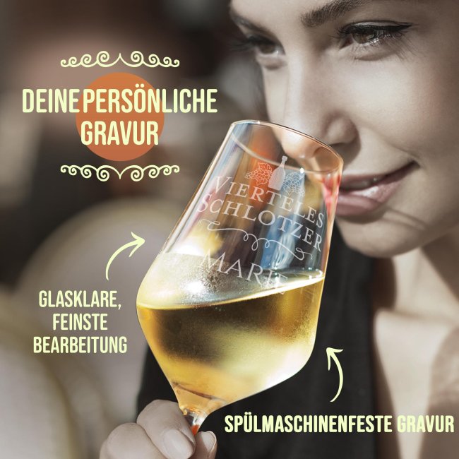 Wei&szlig;weinglas mit Gravur - Viertelesschlotzer - mit Name