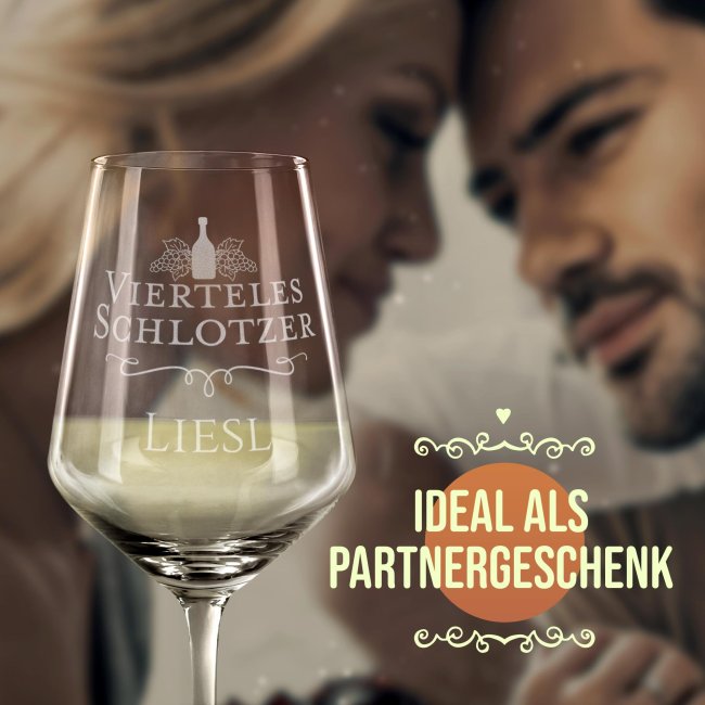 Wei&szlig;weinglas mit Gravur - Viertelesschlotzer - mit Name