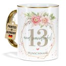 Tasse zum 13. Geburtstag - Mit Name - Wonderful mit Kranz...