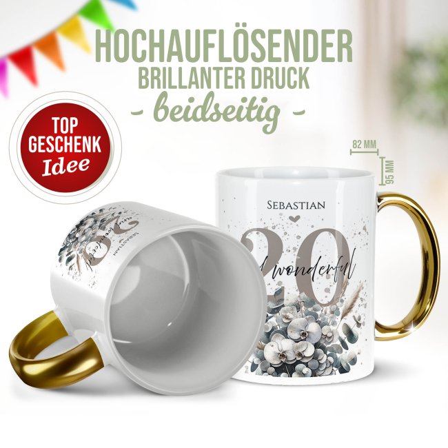 Tasse mit Goldhenkel zum 20. Geburtstag - Mit Name - Wonderful