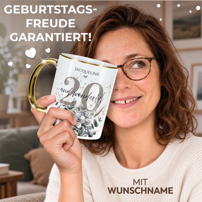Tasse zum 20. Geburtstag - Mit Name - Wonderful - Rand &amp; Henkel Gold