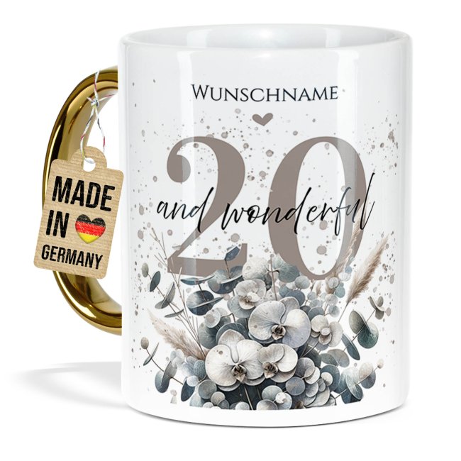 Tasse mit Goldhenkel zum 20. Geburtstag - Mit Name - Wonderful