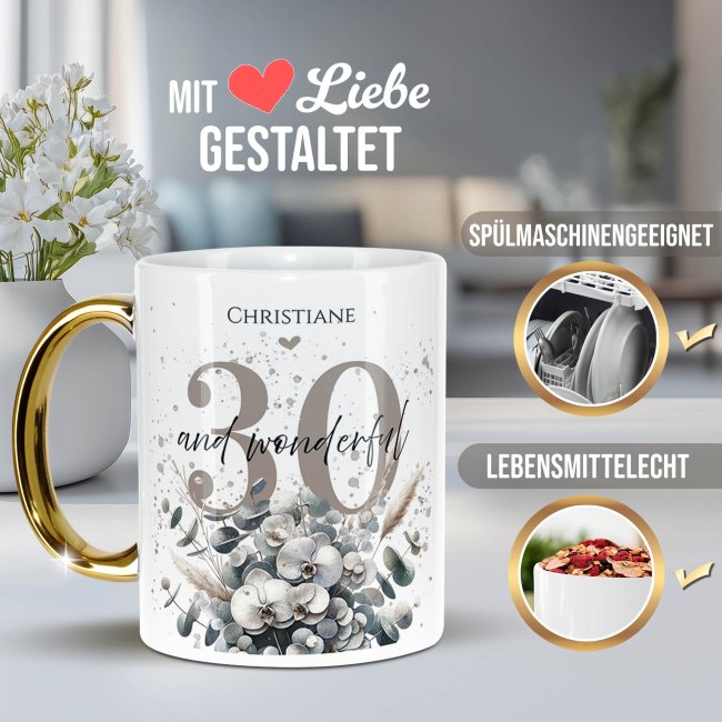Tasse mit Goldhenkel zum 30. Geburtstag - Mit Name - Wonderful