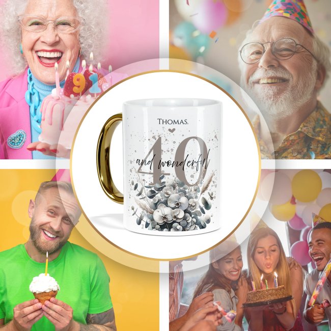 Tasse mit Goldhenkel zum 40. Geburtstag - Mit Name - Wonderful