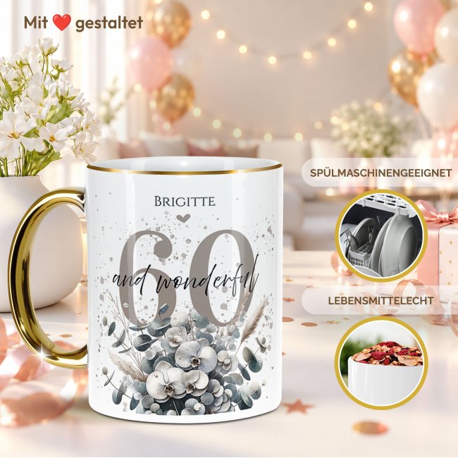 Tasse mit Goldhenkel zum 60. Geburtstag - Mit Name - Wonderful