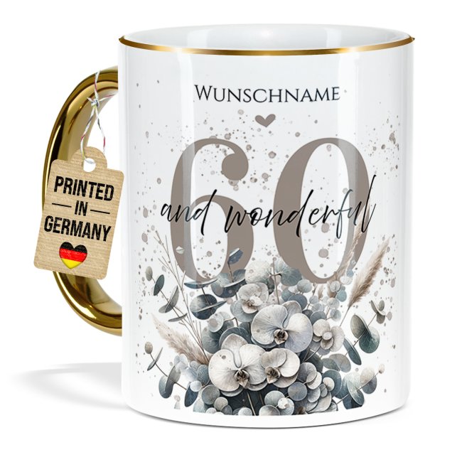 Tasse zum 60. Geburtstag - Mit Name - Wonderful - Rand &amp; Henkel Gold