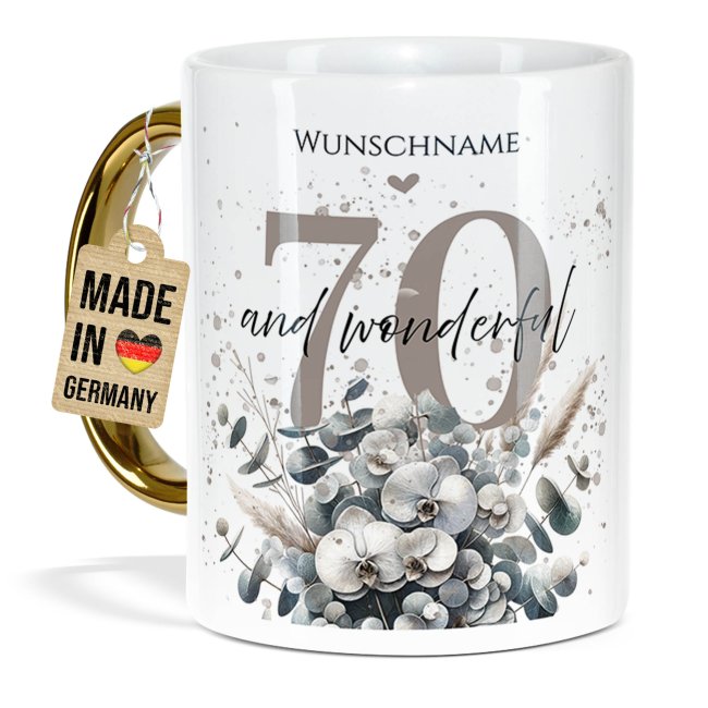 Tasse mit Goldhenkel zum 70. Geburtstag - Mit Name - Wonderful