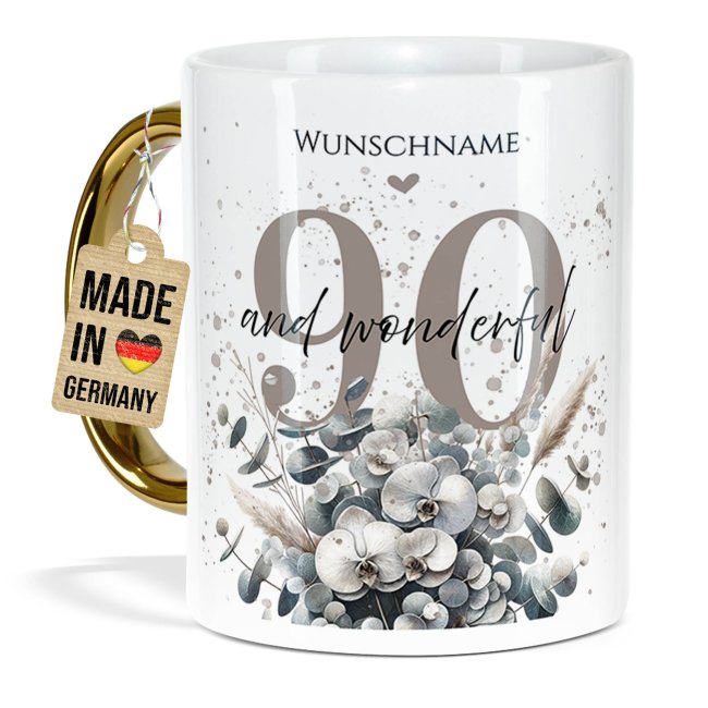 Tasse mit Goldhenkel zum 90. Geburtstag - Mit Name - Wonderful