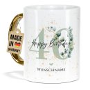 Tasse mit Goldhenkel zum 40. Geburtstag - Mit Name -...