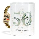Tasse mit Goldhenkel zum 50. Geburtstag - Mit Name -...