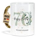 Tasse mit Goldhenkel zum 70. Geburtstag - Mit Name -...