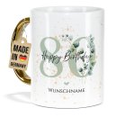 Tasse mit Goldhenkel zum 80. Geburtstag - Mit Name -...