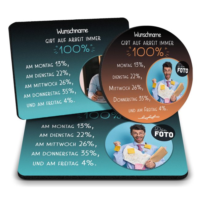 B&uuml;ro Mousepad mit Foto &amp; Name - Ich gebe 100% auf Arbeit