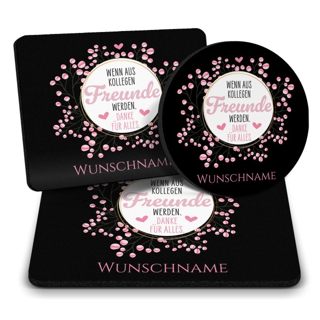 B&uuml;ro Mousepad mit Name - Wenn aus Kollegen Freunde werden - Blumen
