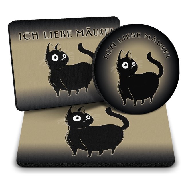 B&uuml;ro Mousepad mit Spruch - Ich liebe M&auml;use - Katze