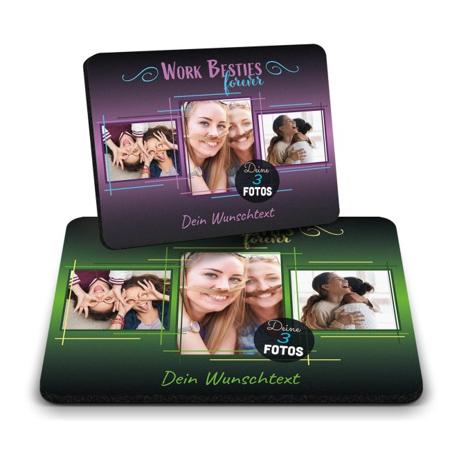 B&uuml;ro Mousepad mit 3 Fotos - Work Besties forever - Eckig