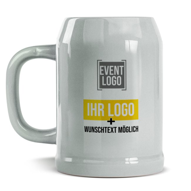 Bierkrug aus Keramik - 500 ml - Grau - ohne Deckel - inkl. Druck - Druckbereich 215 x 70mm