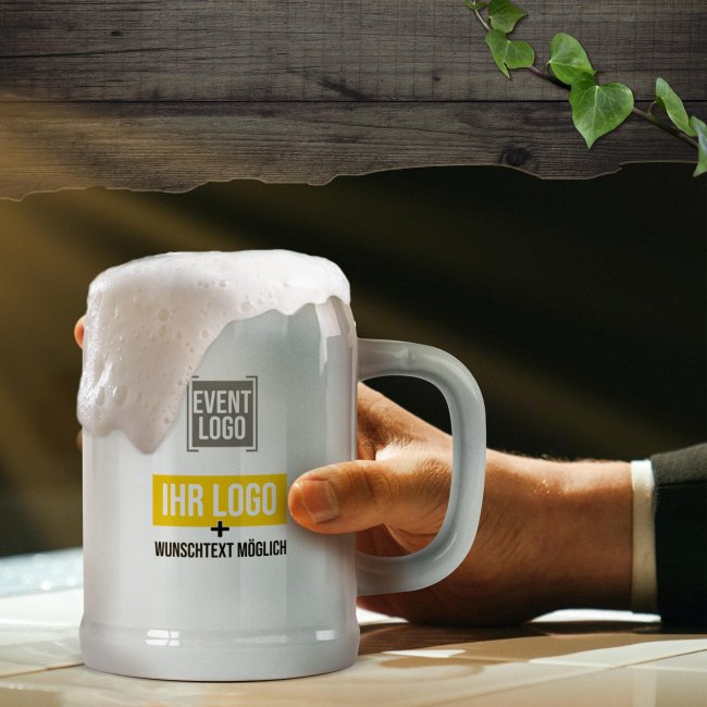 Bierkrug aus Keramik - 500 ml - Grau - ohne Deckel - inkl. Druck - Druckbereich 215 x 70mm