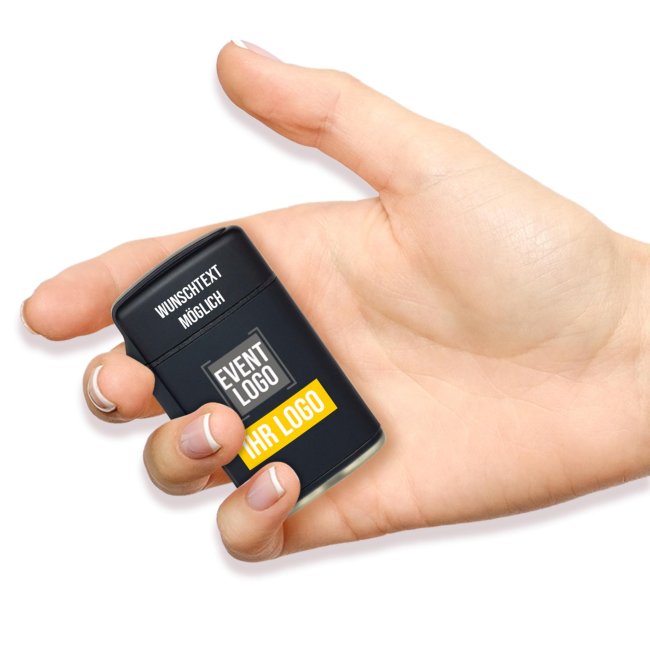 Sturmfeuerzeug schwarz-matt mit Logo und Wunschtext