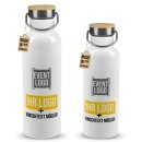 Trinkflasche aus Edelstahl mit Bambusdeckel - Wei&szlig;