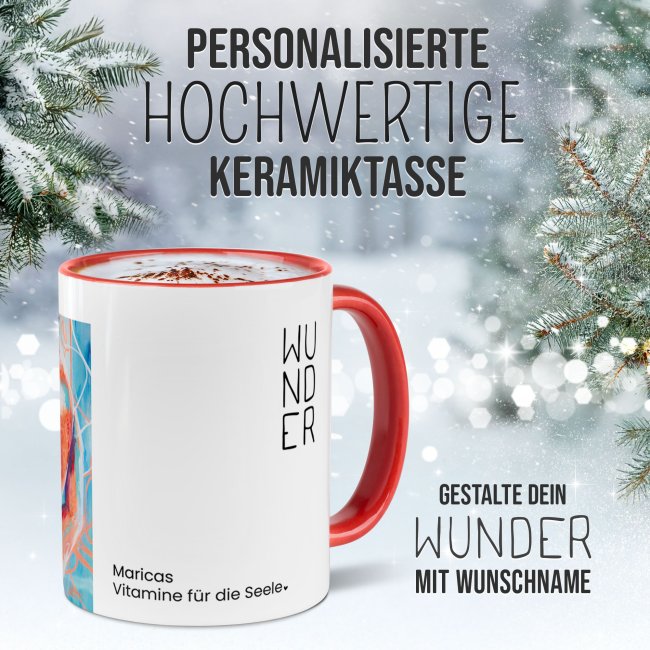 Weihnachtstasse - WeihnachtsWUNDER - A wie Apfel - mit Name - Innen &amp; Henkel Rot