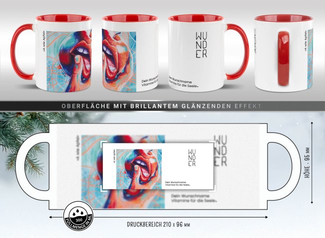 Weihnachtstasse - WeihnachtsWUNDER - A wie Apfel - mit Name - Innen &amp; Henkel Rot